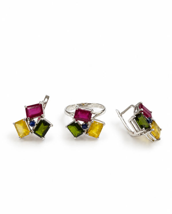 Precious Gemstones Set(Chrome Diopside, Ruby, Yellow Sapphire, Blue Sapphire)