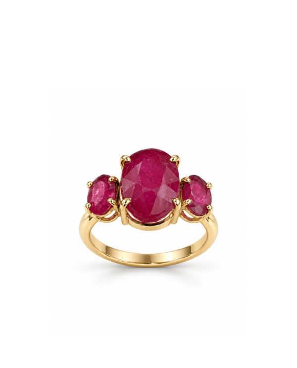 3 Stone Ruby Ring in 14k Gold